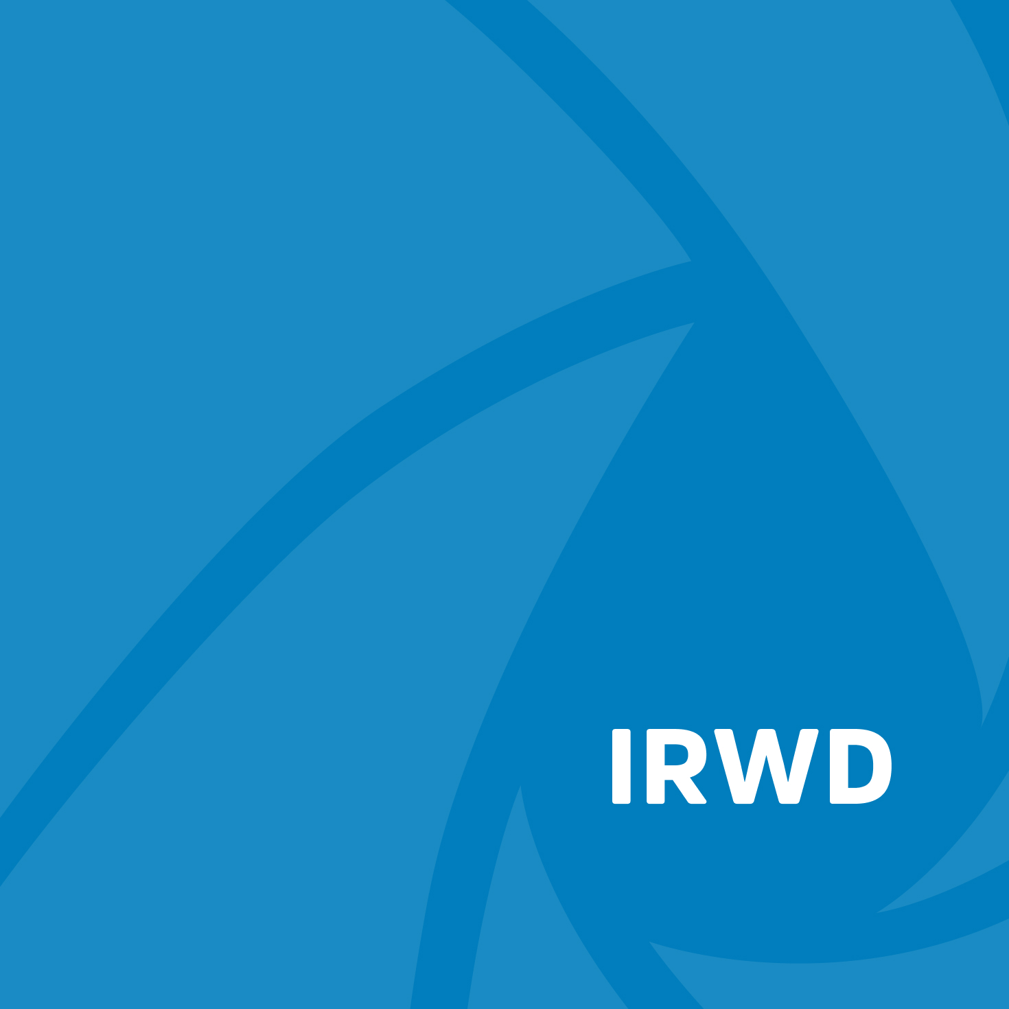 Blue abstract background with curved shapes and white IRWD logo in the bottom-right.