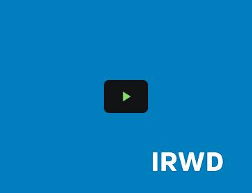 Video thumbnail on blue background with a black rounded play button and the IRWD logo.
