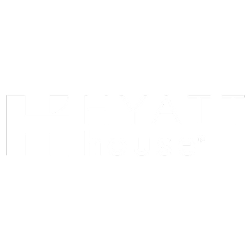 Hyatt House logo on black background featuring a large geometric H and the words HYATT house.