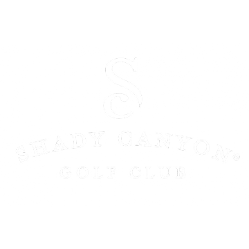 Logo for Shady Canyon Golf Club featuring a stylized S above curved text reading Shady Canyon Golf Club.