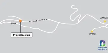 Map showing project location along Silverado Canyon Road with an orange marker.