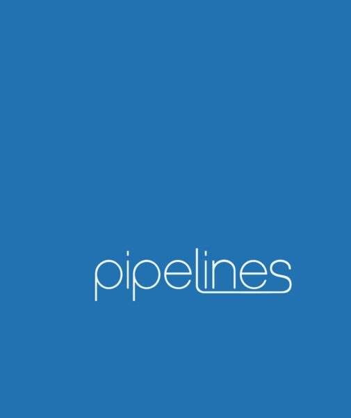 Blue background with a white stylized Pipelines logo in a continuous rounded-letter font.