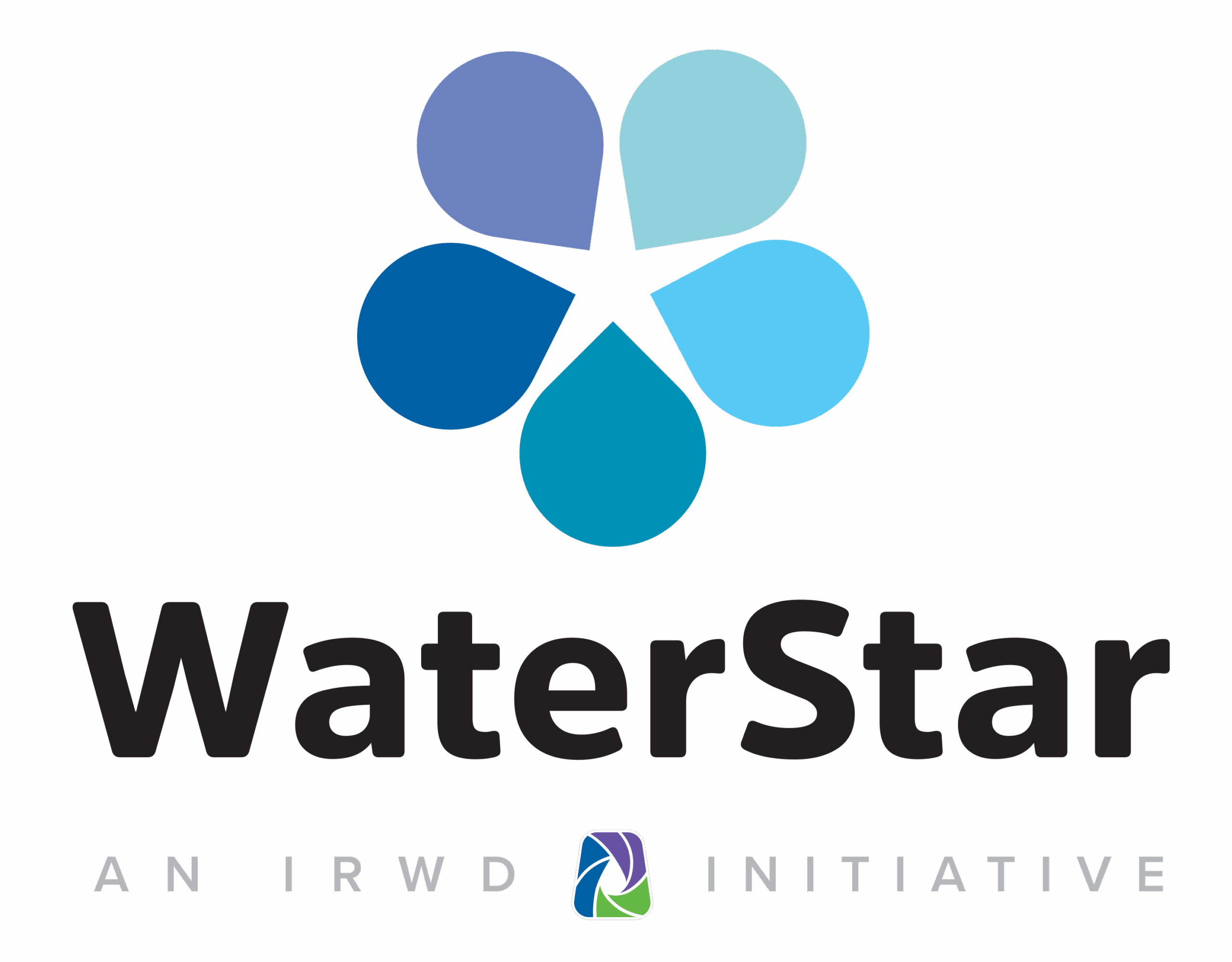WaterStar logo featuring a five-petal flower in blue tones on a cyan background and bold WaterStar text.