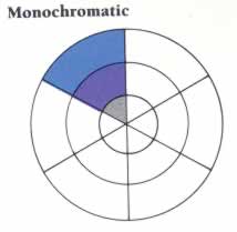 Monochromatic color wheel with blue and purple segments, showing concentric rings and radial divisions.